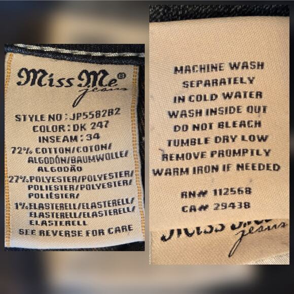 Miss Me Signature Rise Boot Cut Jeans size 29 Embellished Flap Pockets, studded - Picture 4 of 12